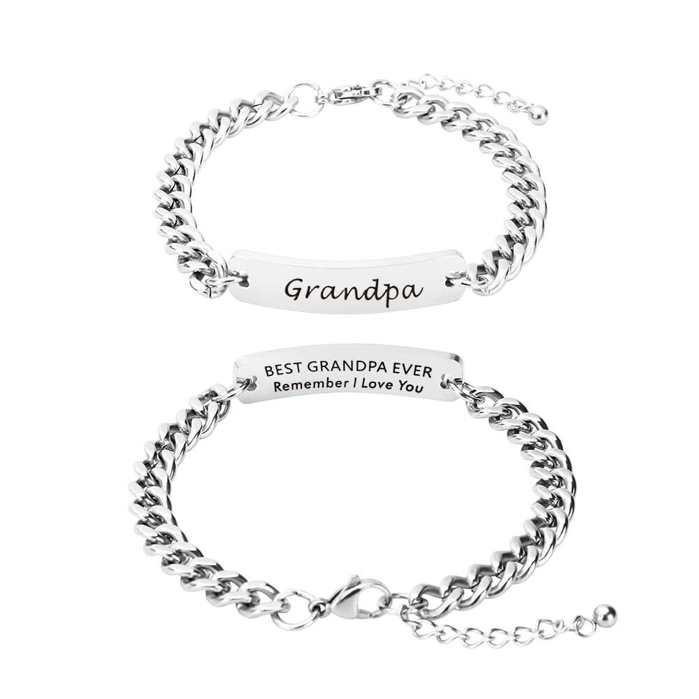 Pulsera de eslabones de acero inoxidable con grabado DAD de Huiuy, plateada, 9 pulgadas