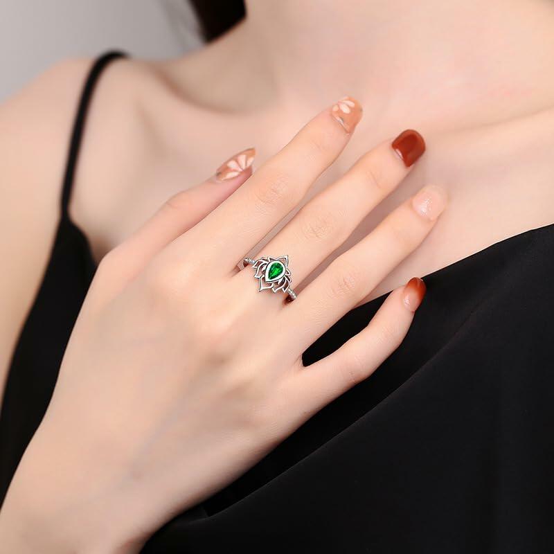 Anillo inspirador XMTYQ de plata S925 con flor de loto y circonita, color plata