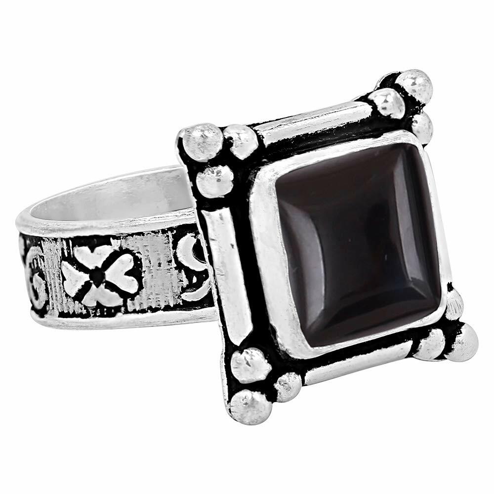 Anillo de ónice negro natural chapado en plata 925, piedra negra, talla 5