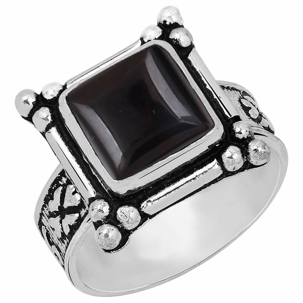 Anillo de ónice negro natural chapado en plata 925, piedra negra, talla 5
