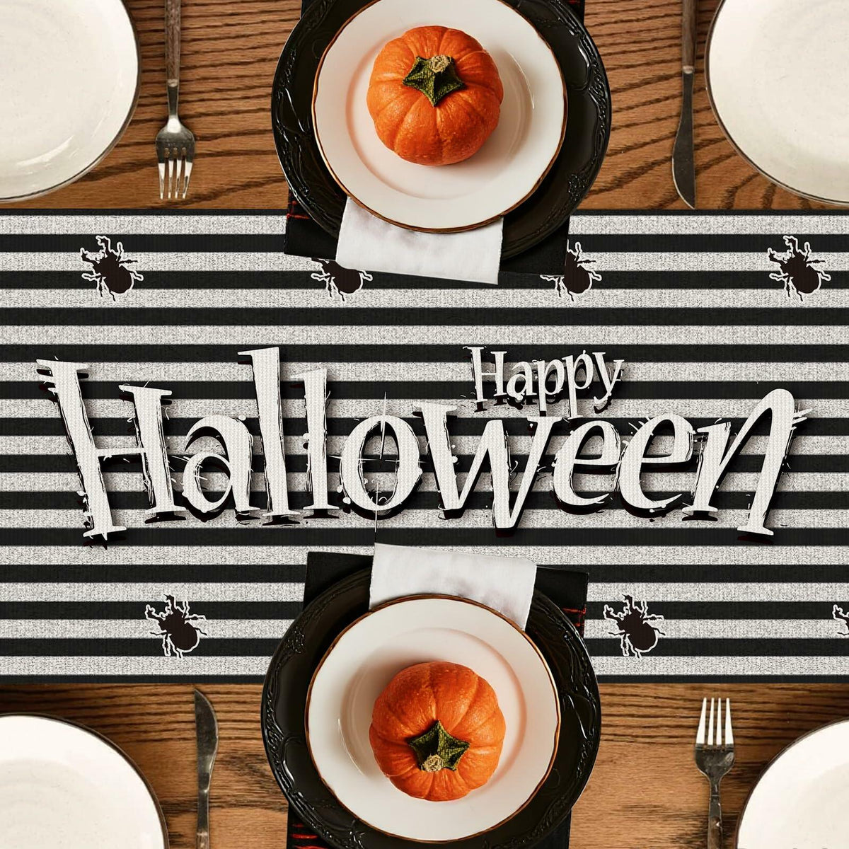 Camino de mesa de Halloween negro, decoración de fiesta estacional, 13x72 pulgadas