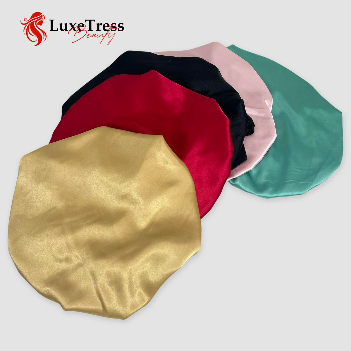 Gorro de satén negro para el cabello LuxeTress, doble capa, ajustable, negro