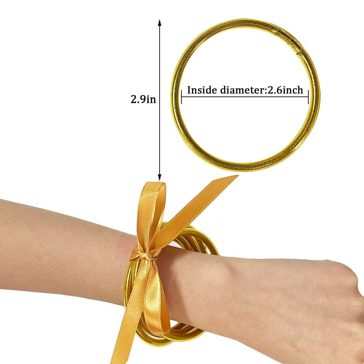 Juego de pulseras de gelatina con brillantina dorada HIIXHC, brazaletes de silicona de la amistad de 6.5 pulgadas