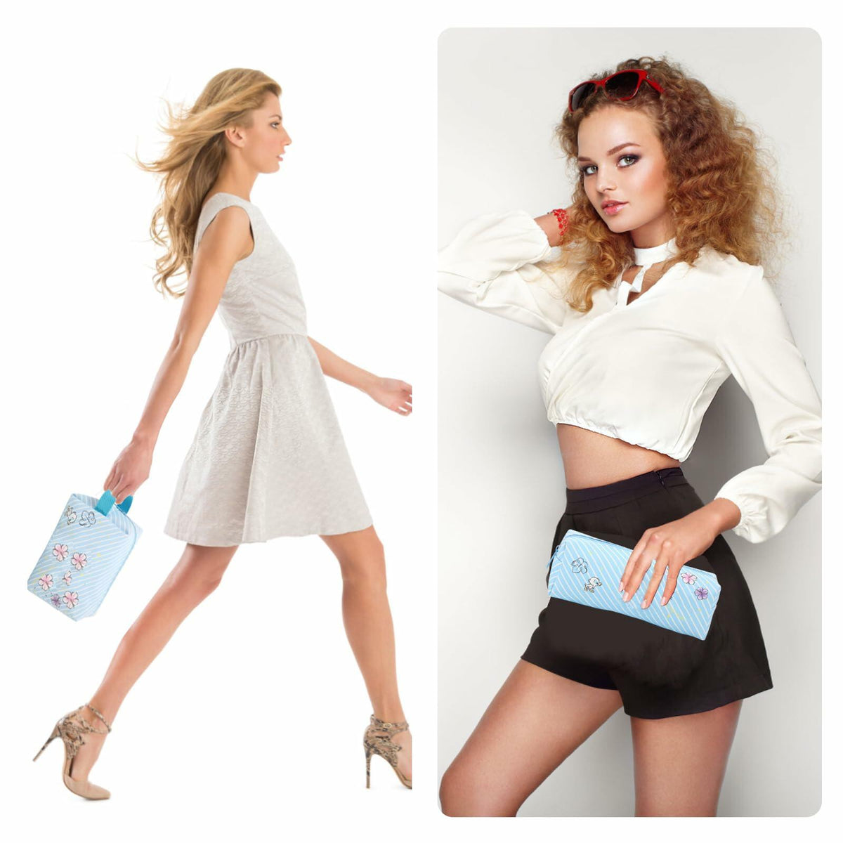 Neceser de viaje LOYEJEGL con espejo de doble cara y estuche para brochas, azul