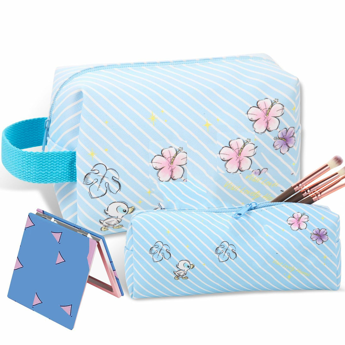 Neceser de viaje LOYEJEGL con espejo de doble cara y estuche para brochas, azul