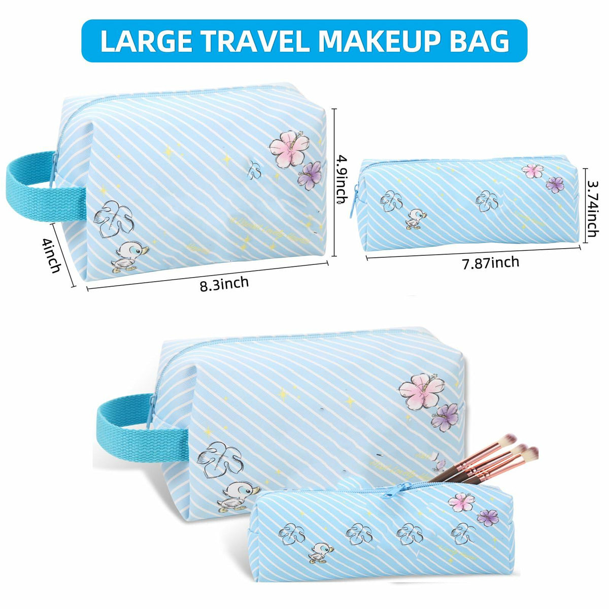 Neceser de viaje LOYEJEGL con espejo de doble cara y estuche para brochas, azul