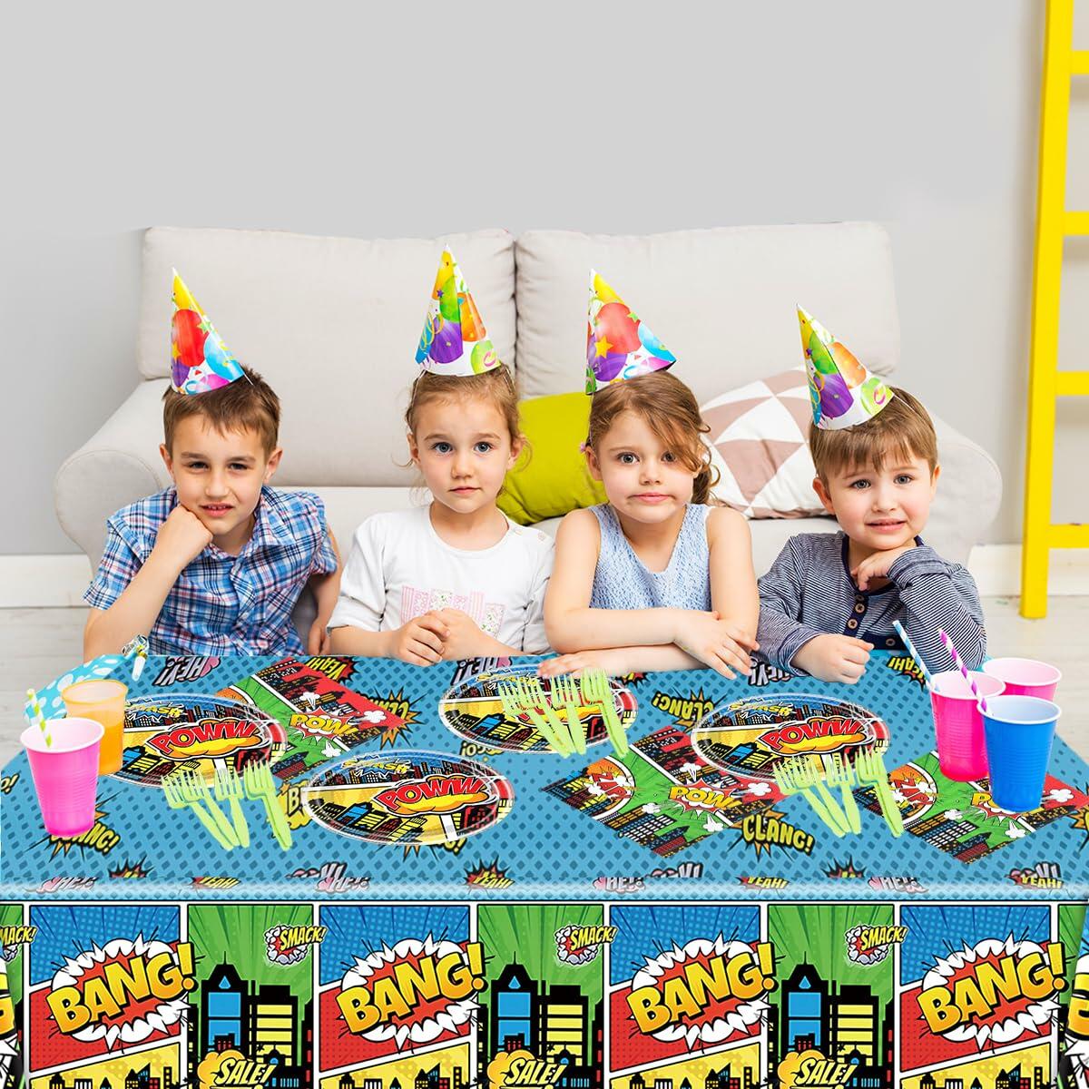 Vajilla de superhéroes azul para fiesta de cumpleaños, 41 piezas (platos, servilletas, mantel)