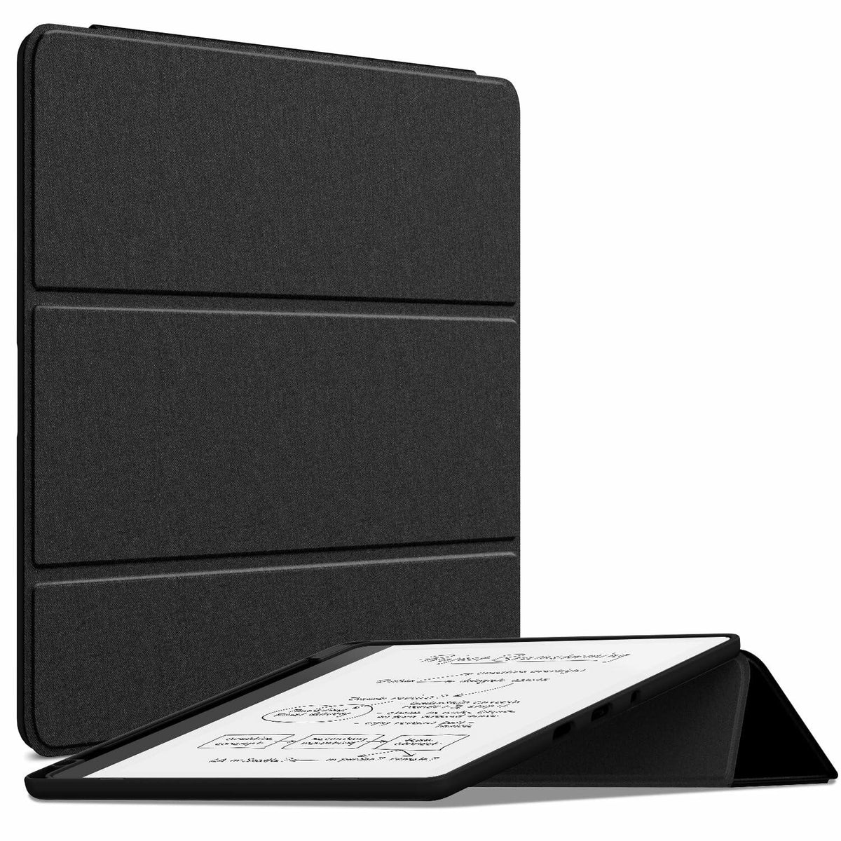 Funda con soporte de piel sintética Sanyetral, dos ángulos, portalápices, función de encendido/apagado automático, color negro