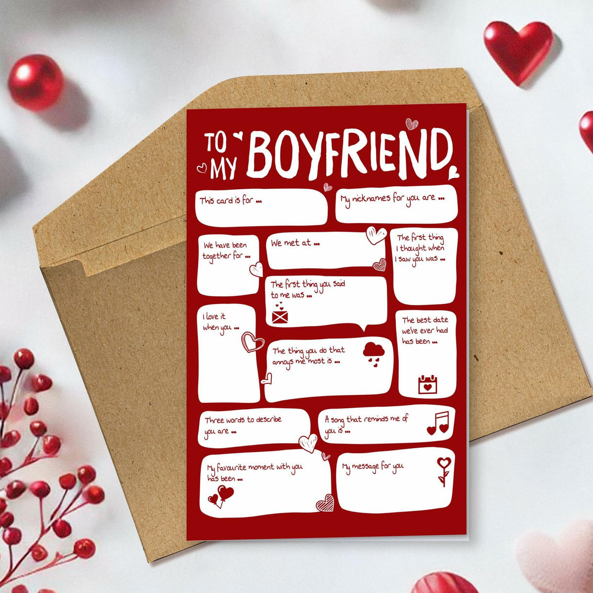 Tarjeta de San Valentín Pawzity para novio, 5.3x8 pulgadas, plegado sencillo con sobre, para él 09