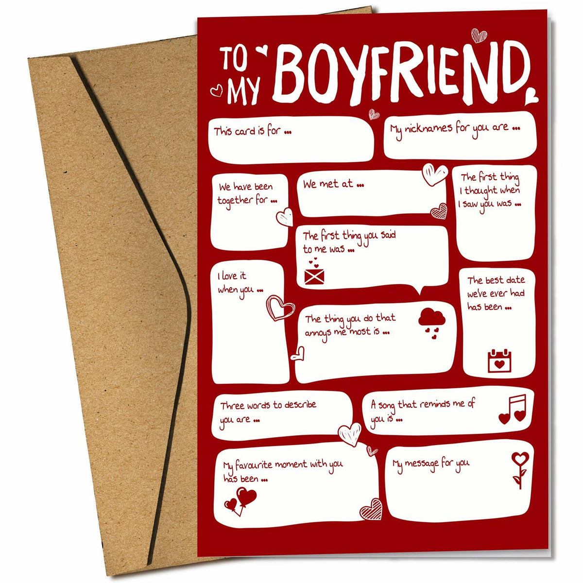 Tarjeta de San Valentín Pawzity para novio, 5.3x8 pulgadas, plegado sencillo con sobre, para él 09