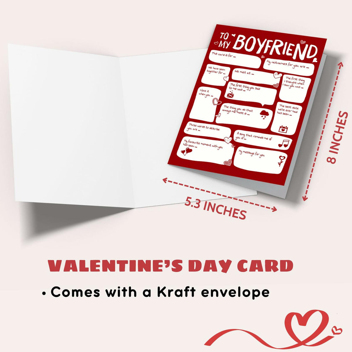 Tarjeta de San Valentín Pawzity para novio, 5.3x8 pulgadas, plegado sencillo con sobre, para él 09