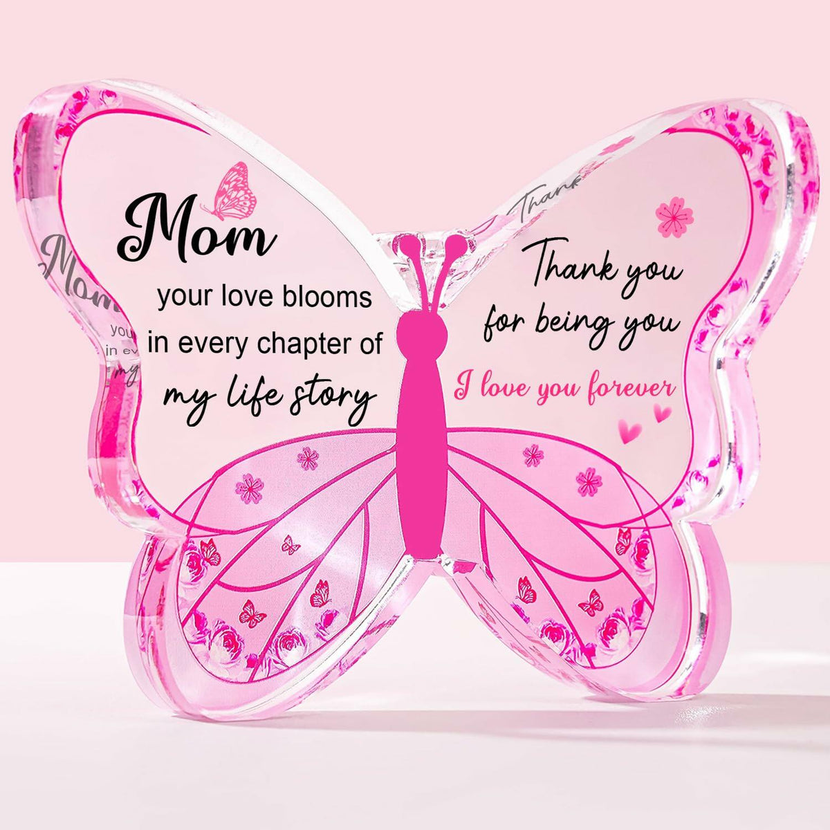 Placa de mariposa de acrílico ilifemate, regalo para mamá, 5.12x3.54x0.6 pulgadas, transparente