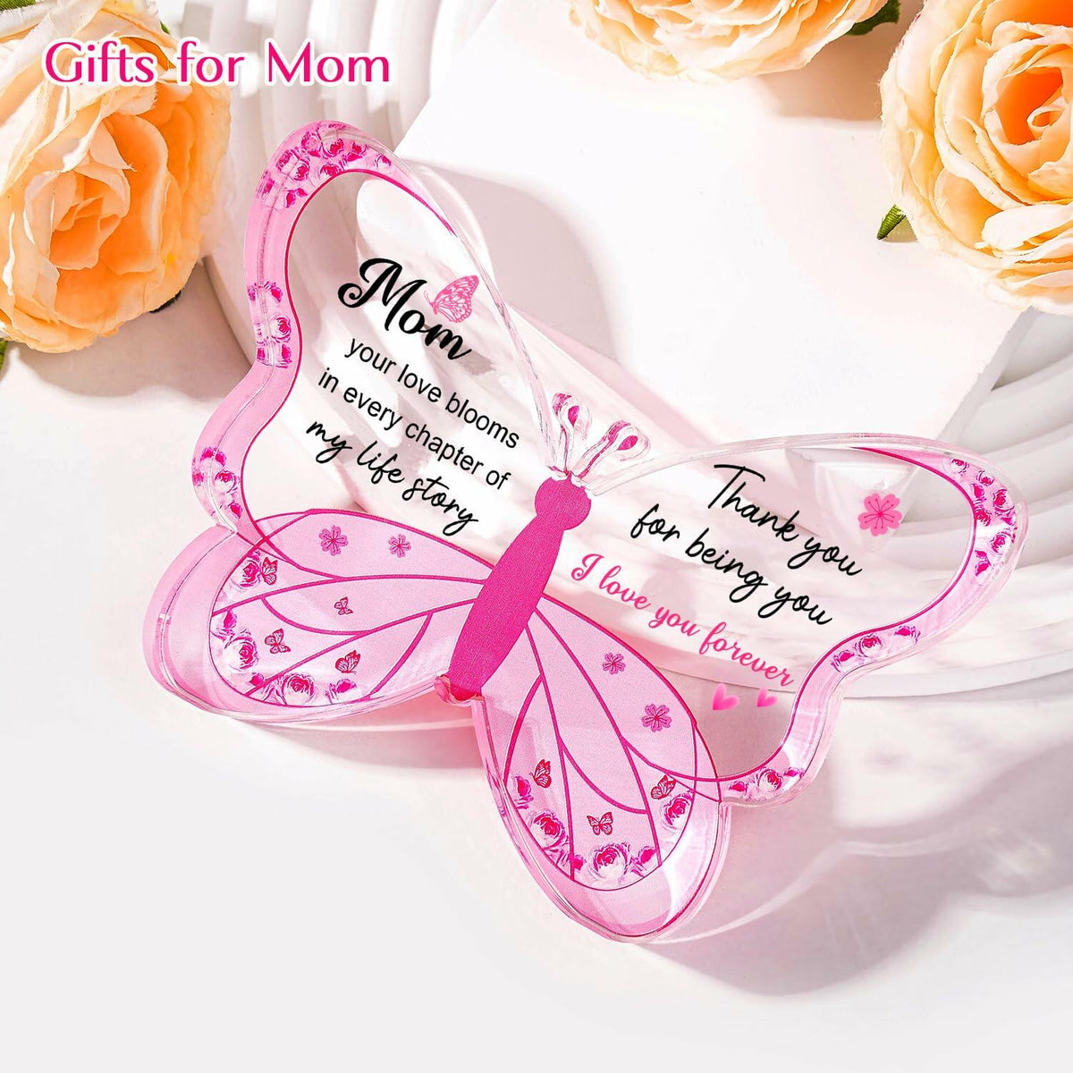 Placa de mariposa de acrílico ilifemate, regalo para mamá, 5.12x3.54x0.6 pulgadas, transparente