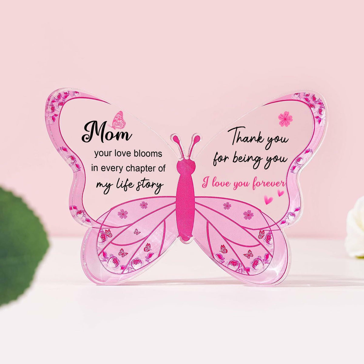 Placa de mariposa de acrílico ilifemate, regalo para mamá, 5.12x3.54x0.6 pulgadas, transparente