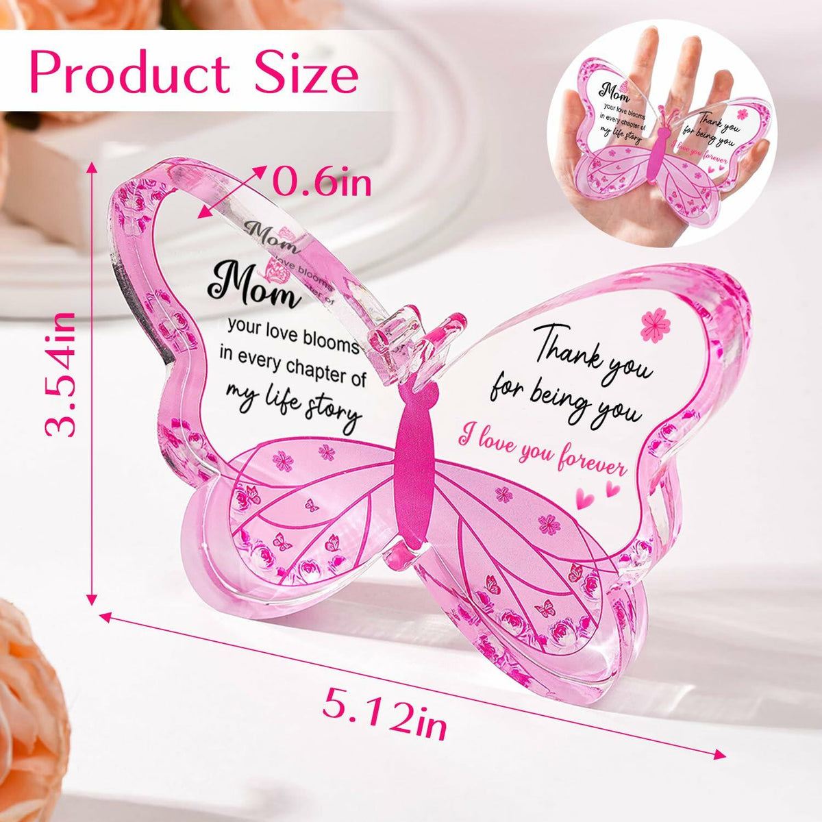 Placa de mariposa de acrílico ilifemate, regalo para mamá, 5.12x3.54x0.6 pulgadas, transparente