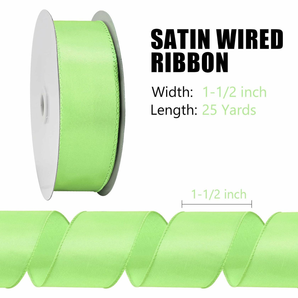 BVIEAKD Cinta de satén con borde alambre color verde salvia, 1.5 pulgadas x 25 yardas para manualidades y decoración