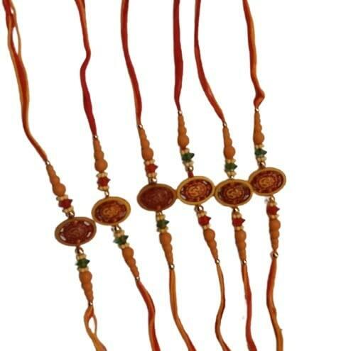 Set de Rakhi OM para hermano y hermana, Raksha Bandhan, Kundan, rojo, 6 piezas