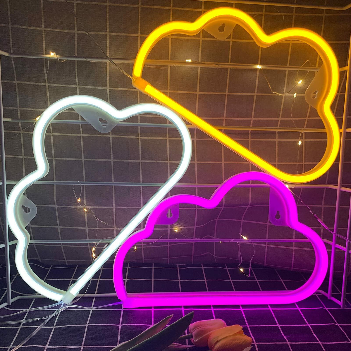 [Como nuevo] Letrero de neón de nube BerniceKelly, decoración de pared LED, alimentado por batería o USB, color blanco