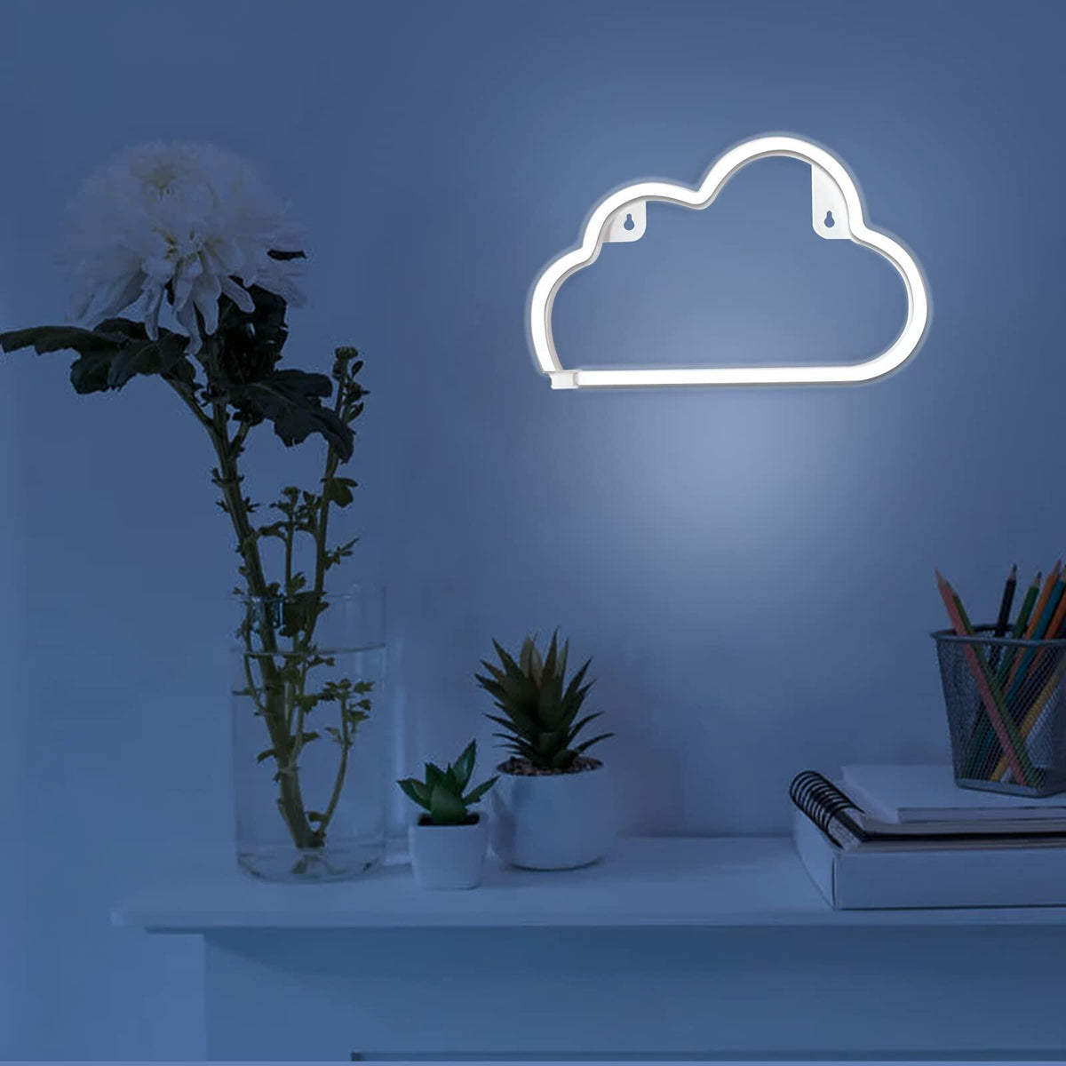 [Como nuevo] Letrero de neón de nube BerniceKelly, decoración de pared LED, alimentado por batería o USB, color blanco