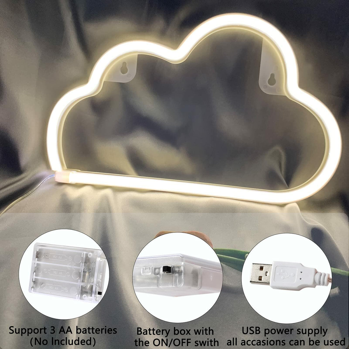 [Como nuevo] Letrero de neón de nube BerniceKelly, decoración de pared LED, alimentado por batería o USB, color blanco