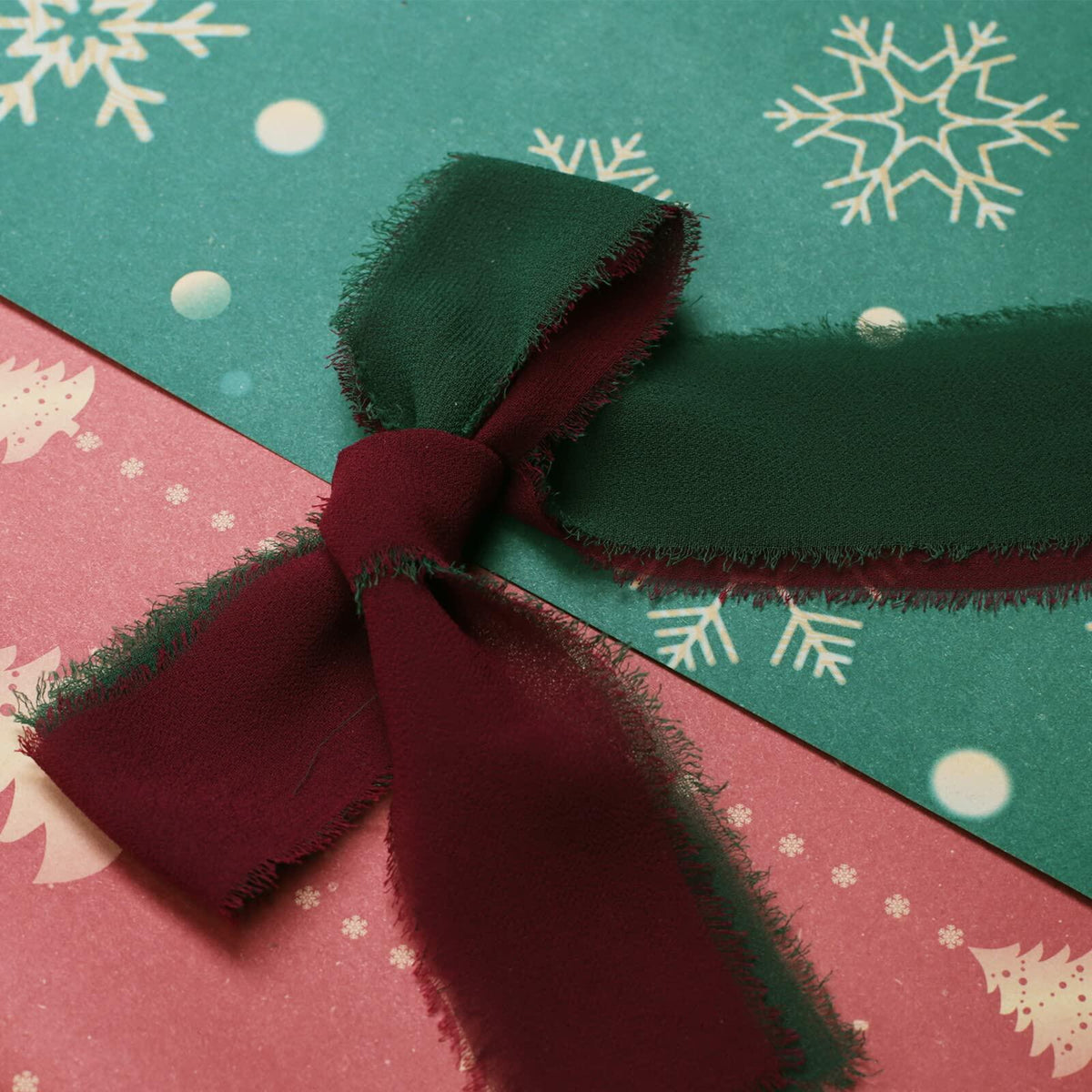Cinta de seda de gasa para Navidad SIMISI RIBBON, 1.5'' x 5 yardas, 4 rollos, verde y rojo