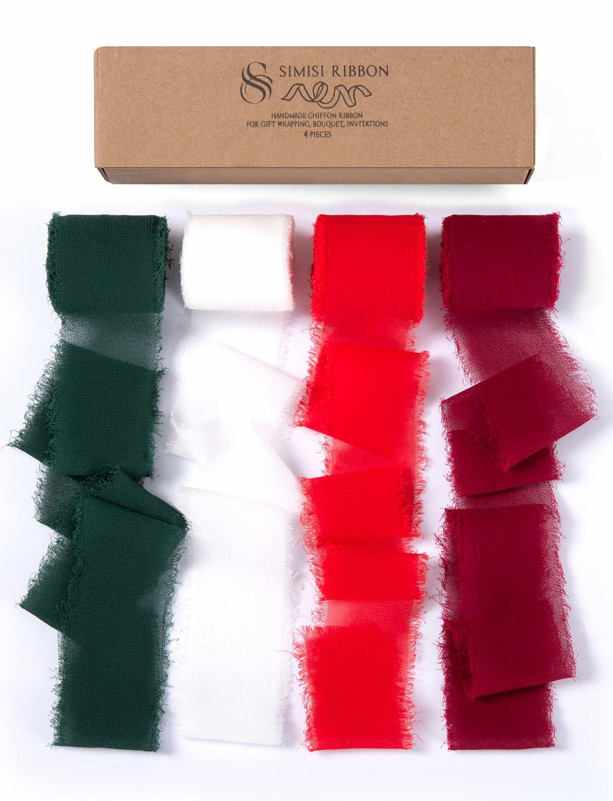 Cinta de seda de gasa para Navidad SIMISI RIBBON, 1.5'' x 5 yardas, 4 rollos, verde y rojo