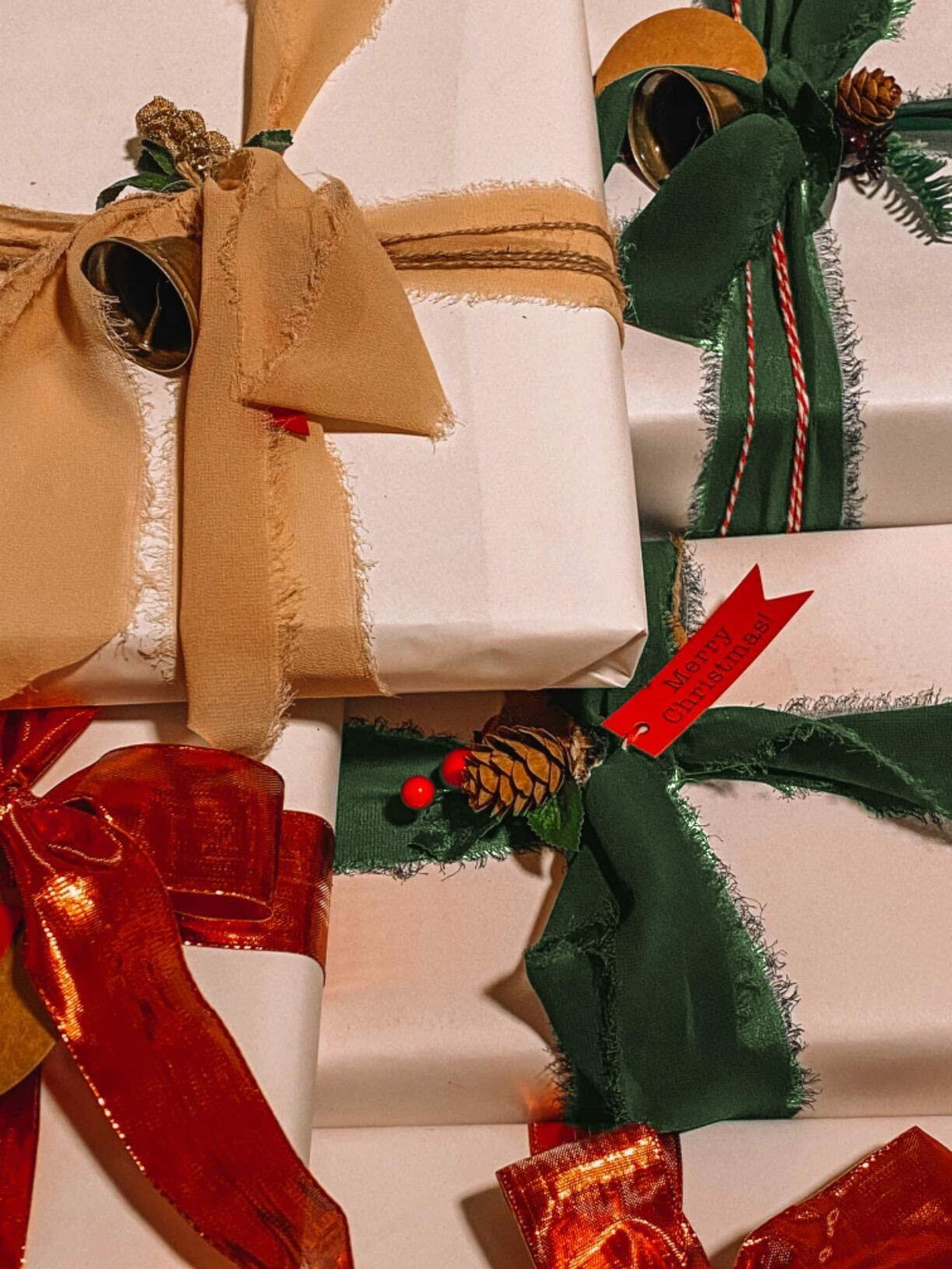 Cinta de seda de gasa para Navidad SIMISI RIBBON, 1.5'' x 5 yardas, 4 rollos, verde y rojo