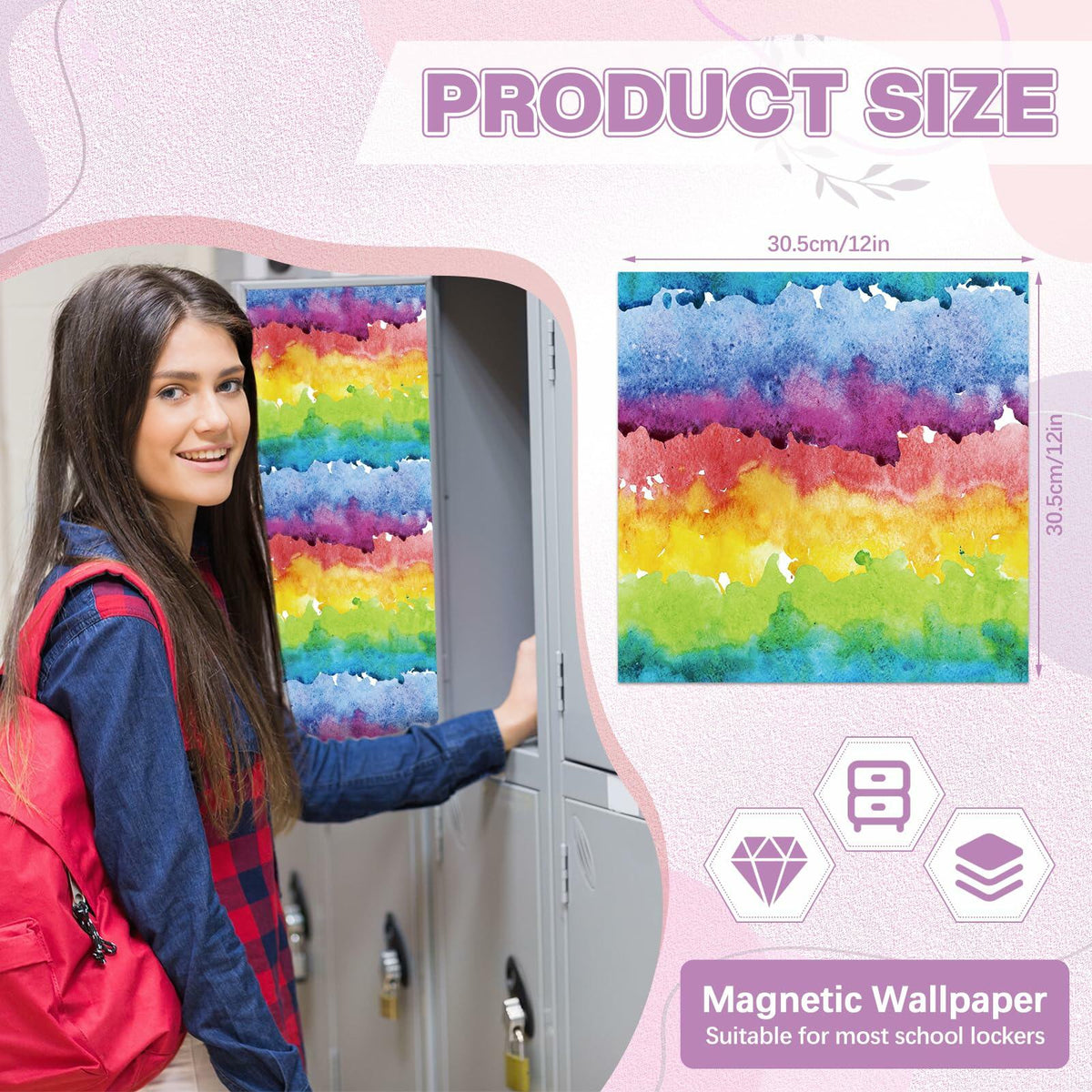 Papel tapiz magnético para casillero Nuanchu, 12x12 pulgadas, 6 piezas, colorido, impermeable y recortable