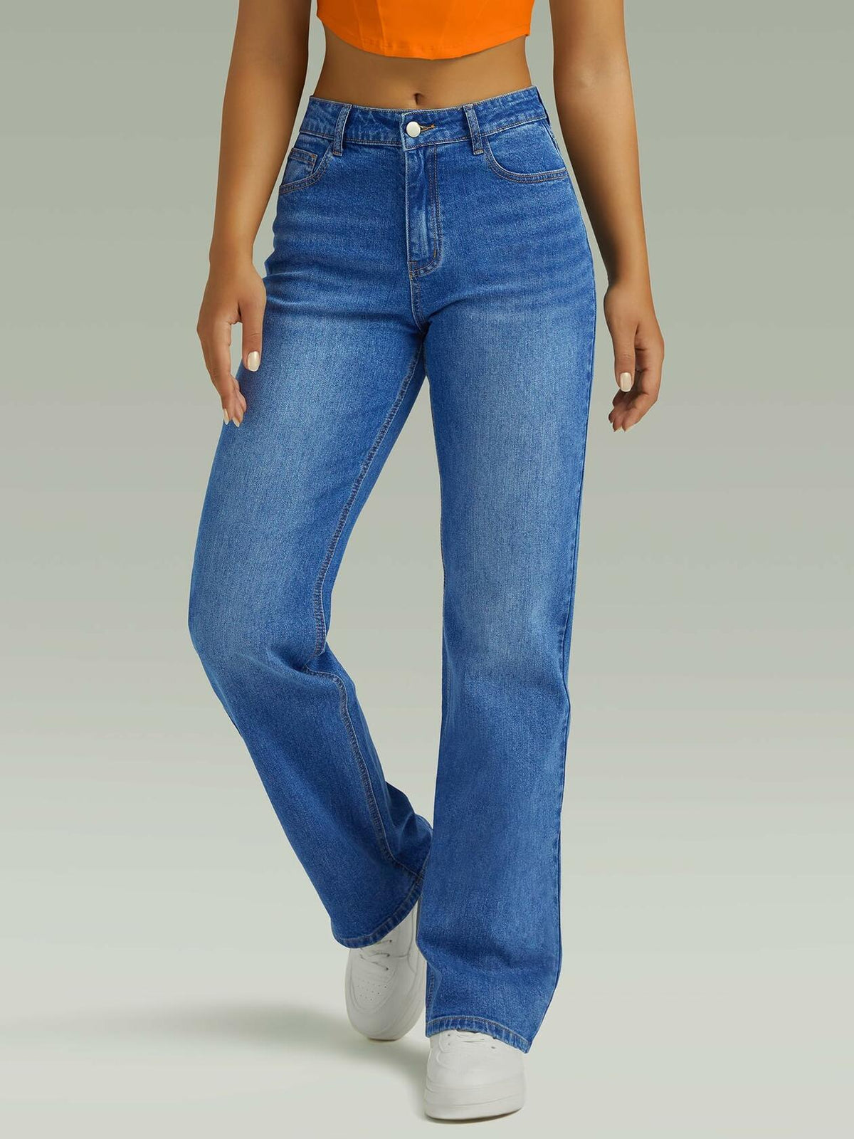 Pantalones vaqueros elásticos de pierna ancha y talle alto para mujer FUNUCA, color azul, talla 8
