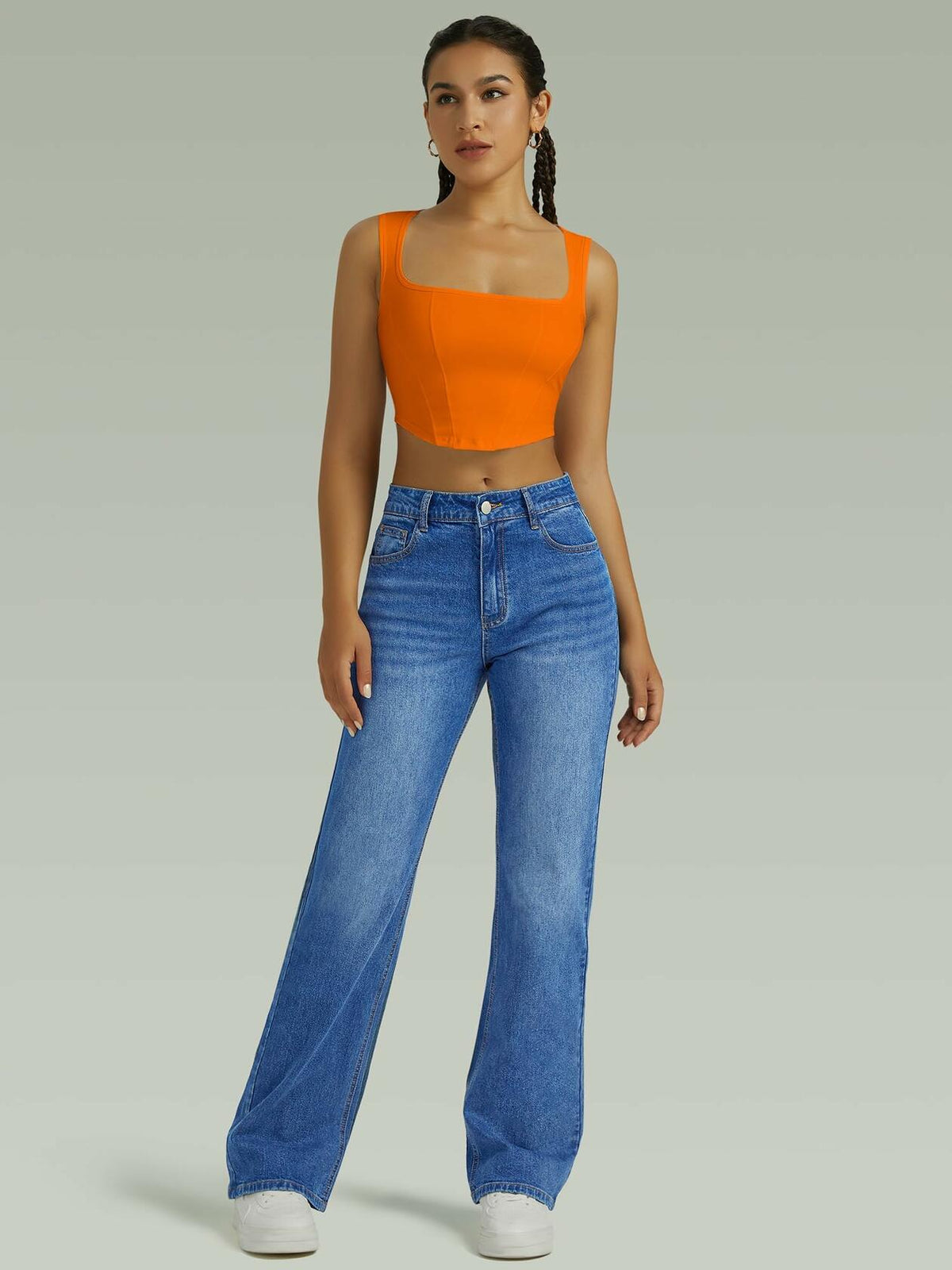 Pantalones vaqueros elásticos de pierna ancha y talle alto para mujer FUNUCA, color azul, talla 8