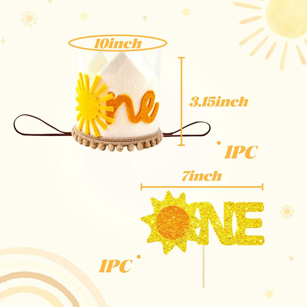 JeVenis 2 piezas Gorro de cumpleaños First Trip Around the Sun Decoración para fiesta de sol boho