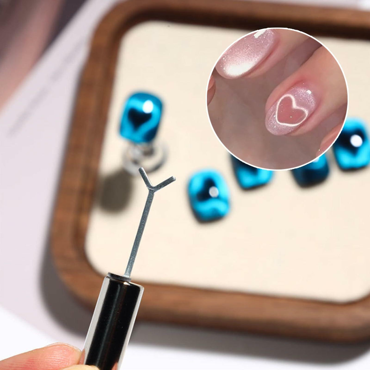 KooluWin, paquete de 5 imanes para esmalte de gel ojo de gato con forma de corazón, color negro, con guía en forma de Y