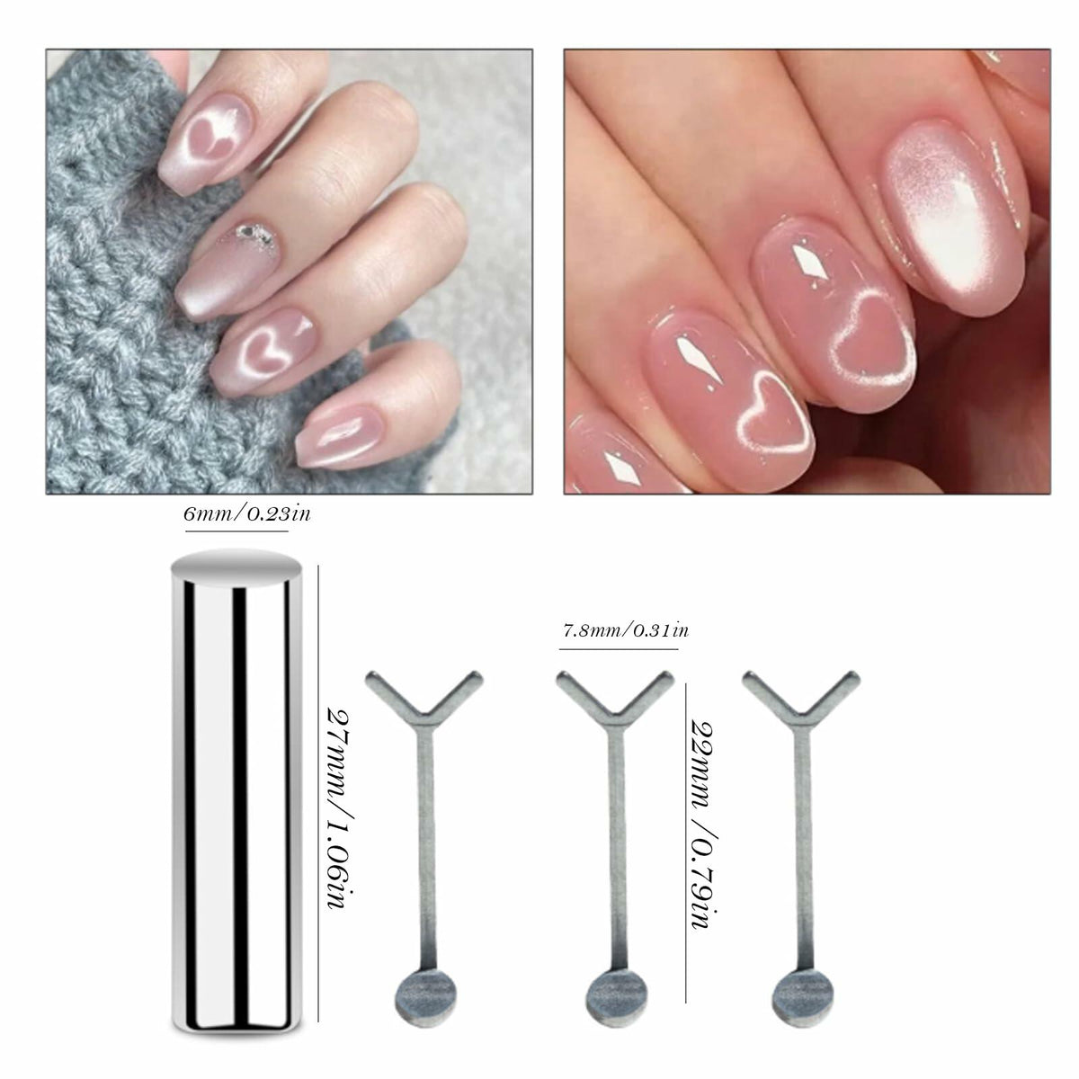 KooluWin, paquete de 5 imanes para esmalte de gel ojo de gato con forma de corazón, color negro, con guía en forma de Y