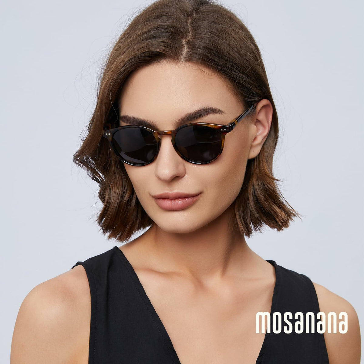 Gafas de sol redondas polarizadas mosanana pequeñas carey gris informales para mujer MS52361