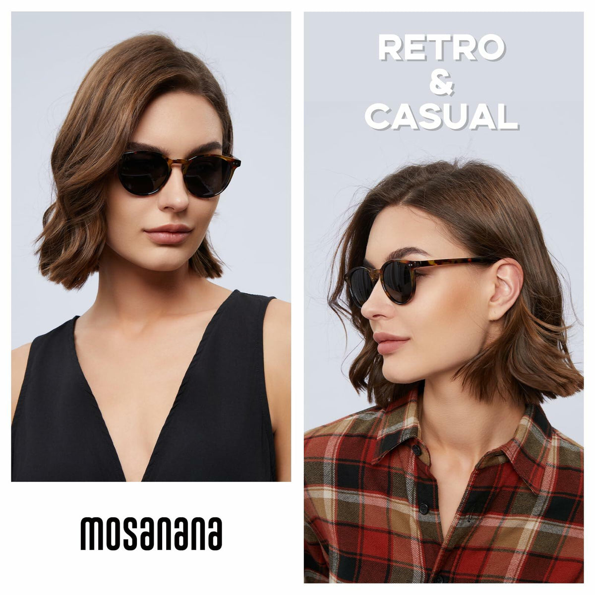 Gafas de sol redondas polarizadas mosanana pequeñas carey gris informales para mujer MS52361