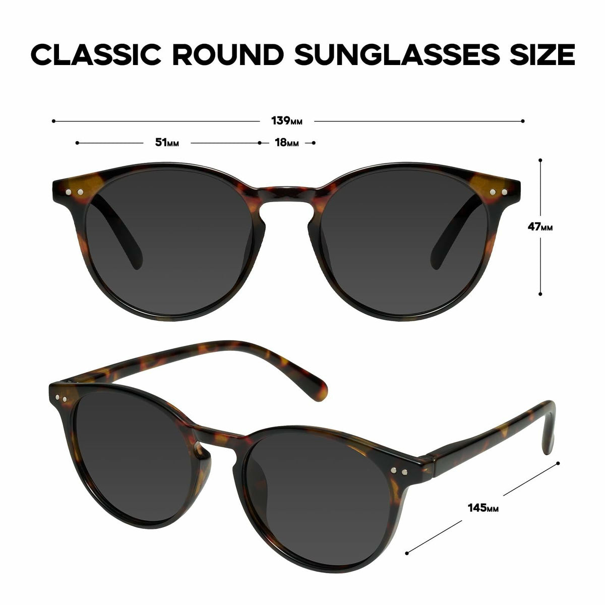 Gafas de sol redondas polarizadas mosanana pequeñas carey gris informales para mujer MS52361
