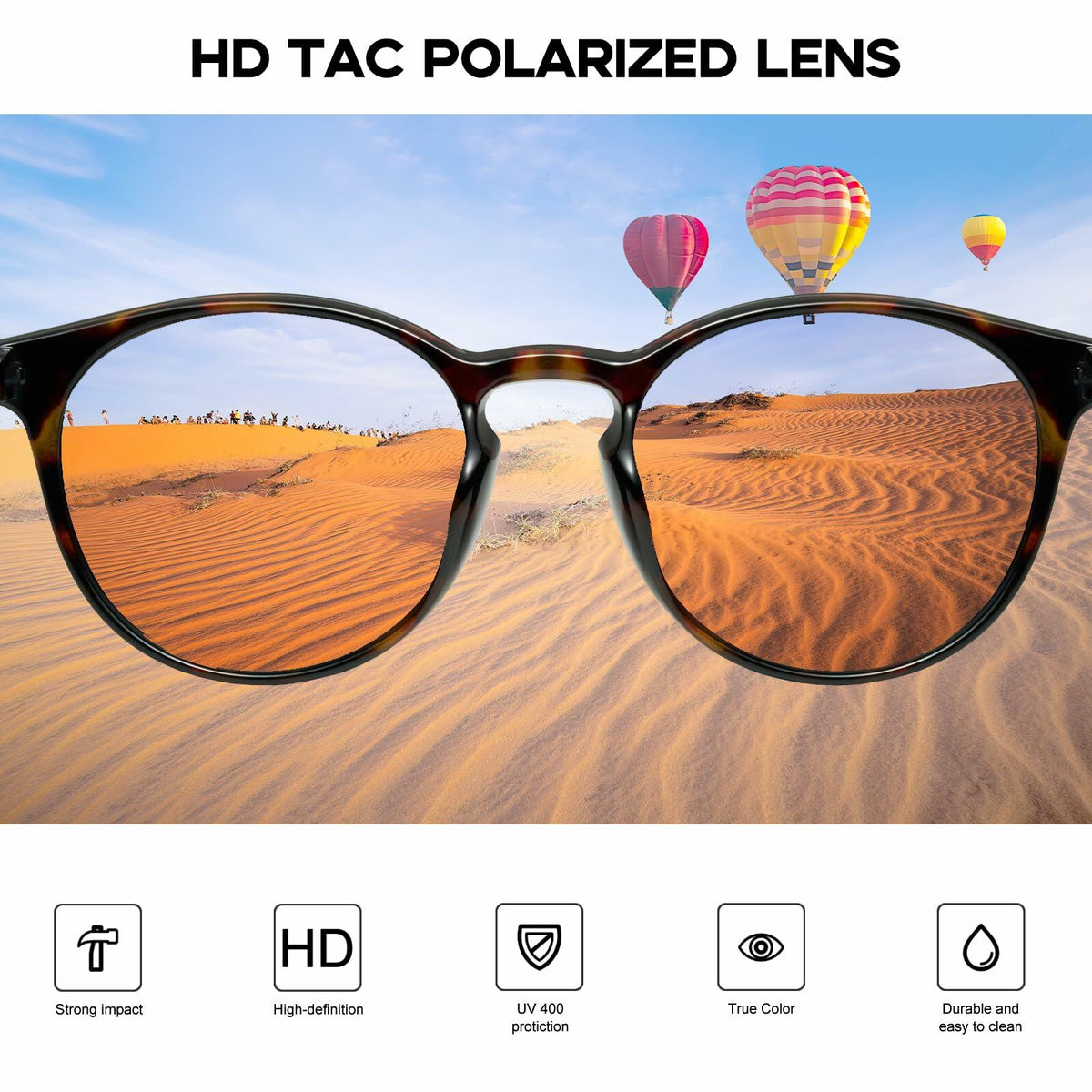 Gafas de sol redondas polarizadas mosanana pequeñas carey gris informales para mujer MS52361