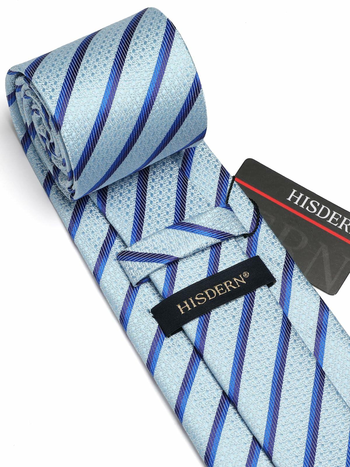Set de corbata de seda a rayas y pañuelo para hombre HISDERN, verde claro, tamaño 8.5 cm