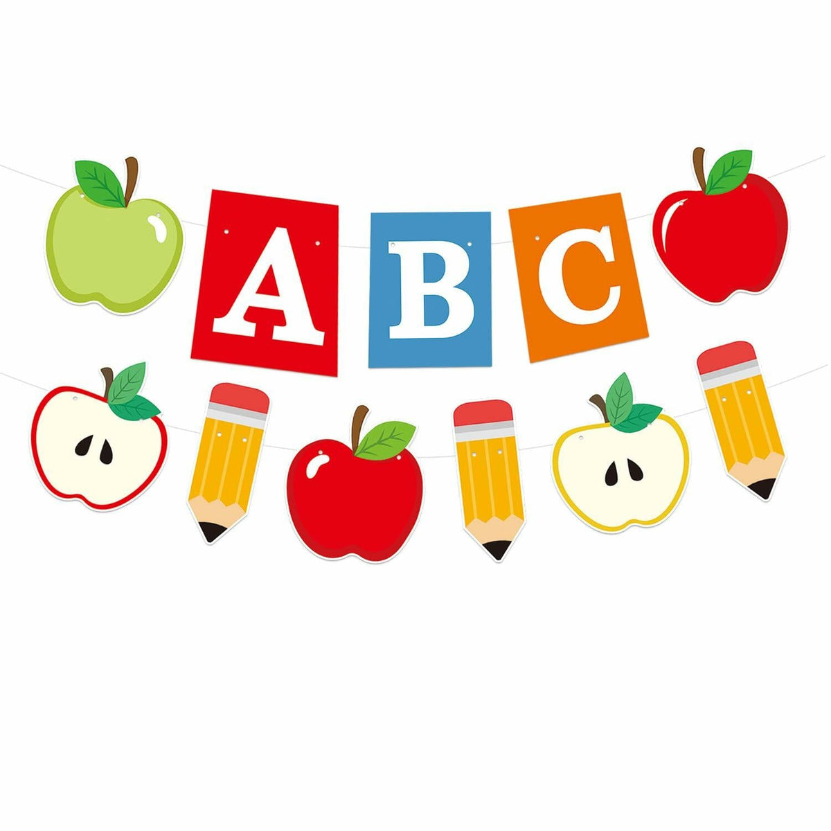 HYELNHUA ABC Banderín de fiesta con alfabeto de manzana, decoración de regreso a clases en rojo y rosa