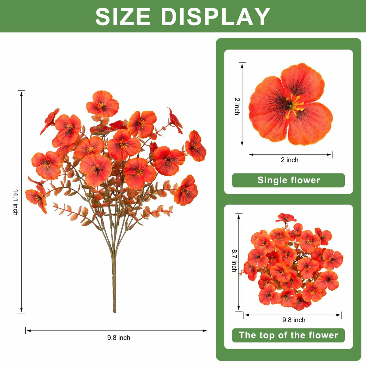 INQCMY Flores artificiales de otoño, 12 ramos de pensamientos falsos de color naranja, resistentes a los rayos UV