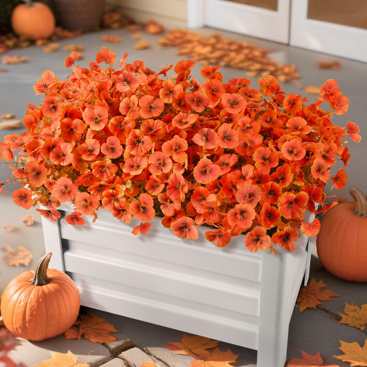 INQCMY Flores artificiales de otoño, 12 ramos de pensamientos falsos de color naranja, resistentes a los rayos UV