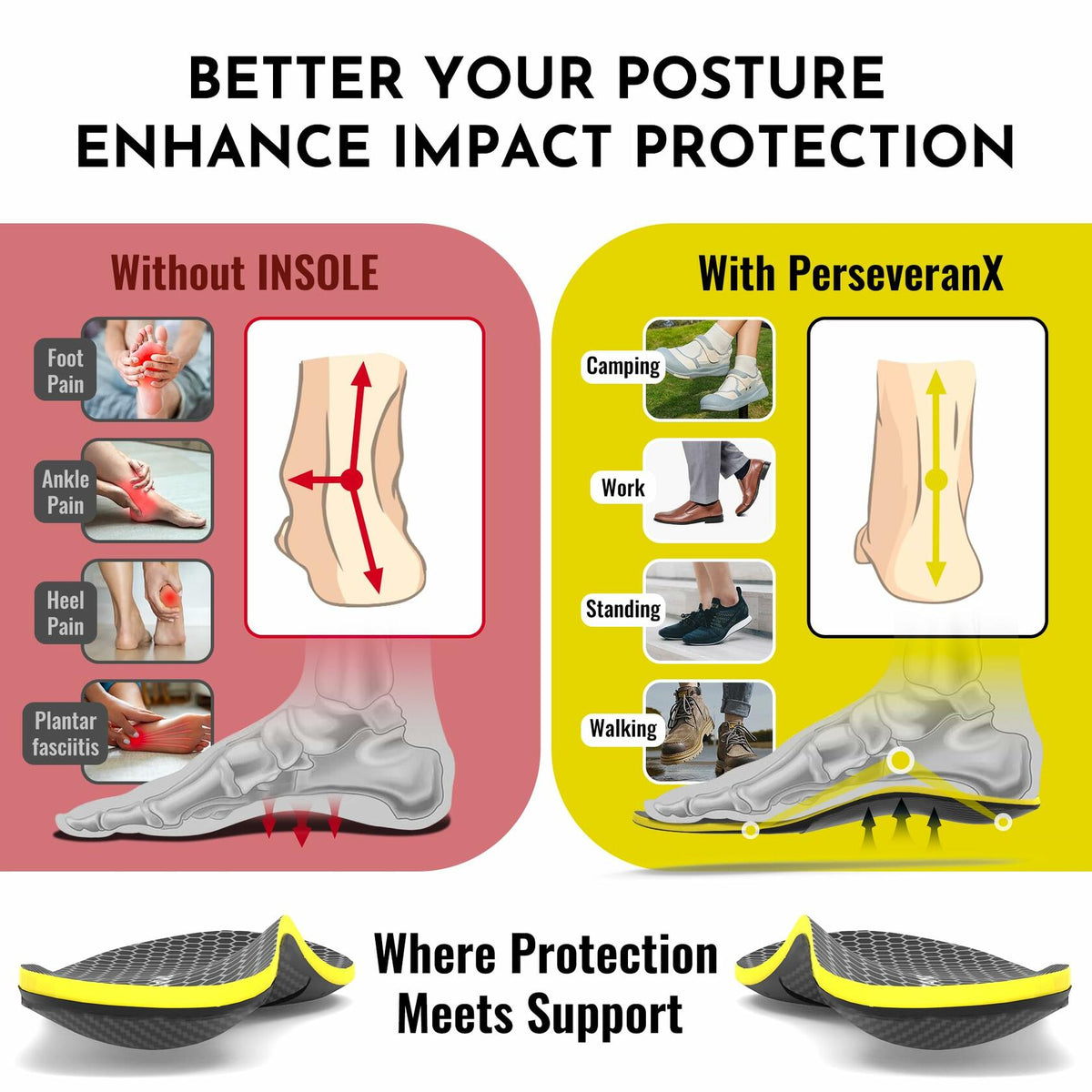 Plantillas para fascitis plantar PerseveranX NASA, absorción de impactos, XL M12.5-14.5 W13.5-15.5