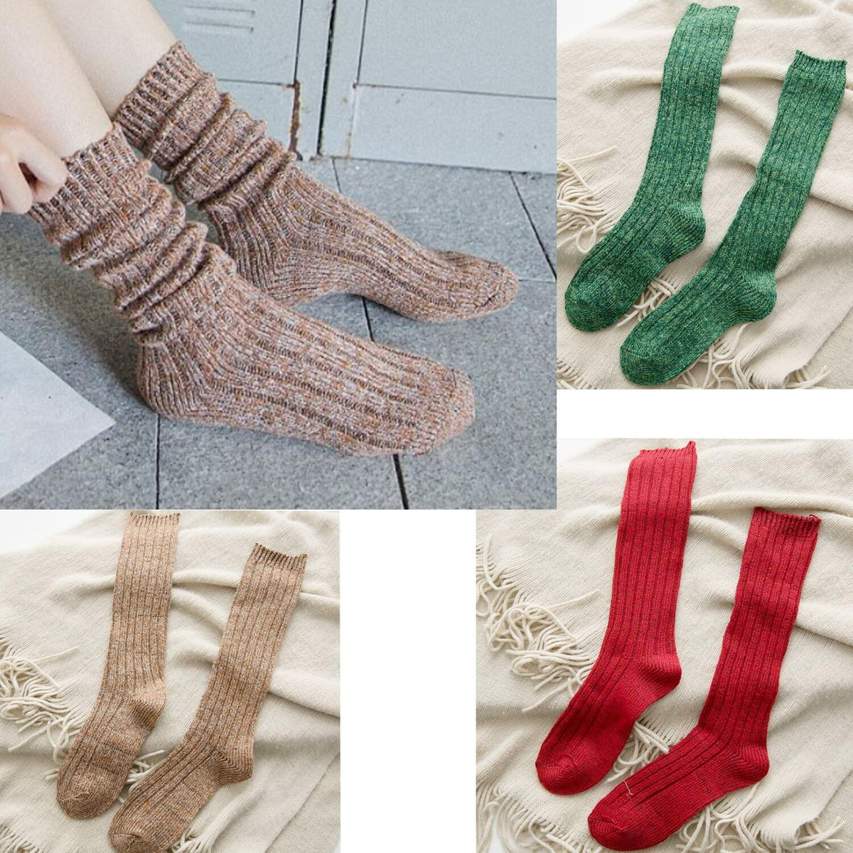 TINTAO Calcetines de lana de punto trenzado para mujer, hasta la rodilla, para invierno, 3 pares, talla 5-11 A06