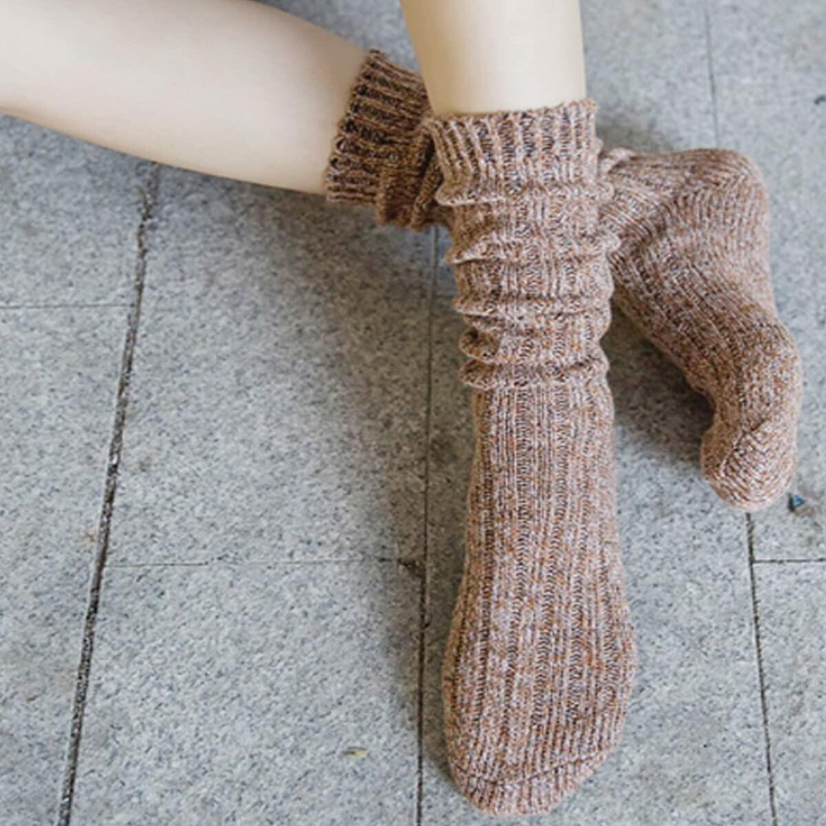 TINTAO Calcetines de lana de punto trenzado para mujer, hasta la rodilla, para invierno, 3 pares, talla 5-11 A06