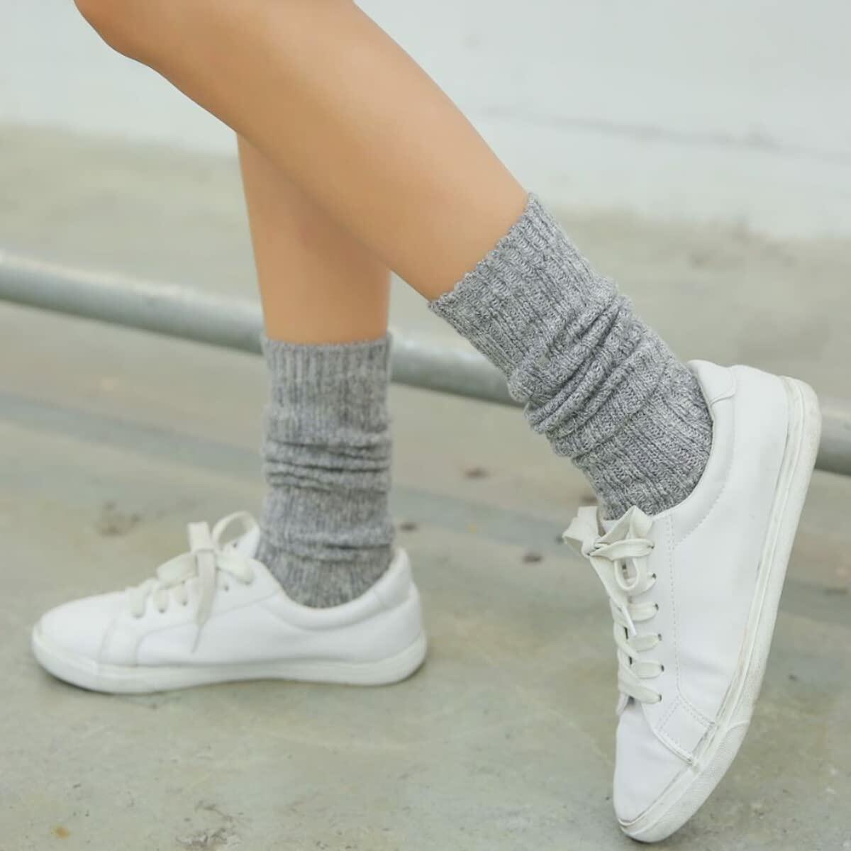 TINTAO Calcetines de lana de punto trenzado para mujer, hasta la rodilla, para invierno, 3 pares, talla 5-11 A06