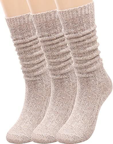 TINTAO Calcetines de lana de punto trenzado para mujer, hasta la rodilla, para invierno, 3 pares, talla 5-11 A06