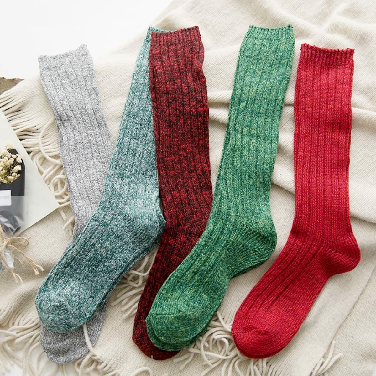 TINTAO Calcetines de lana de punto trenzado para mujer, hasta la rodilla, para invierno, 3 pares, talla 5-11 A06
