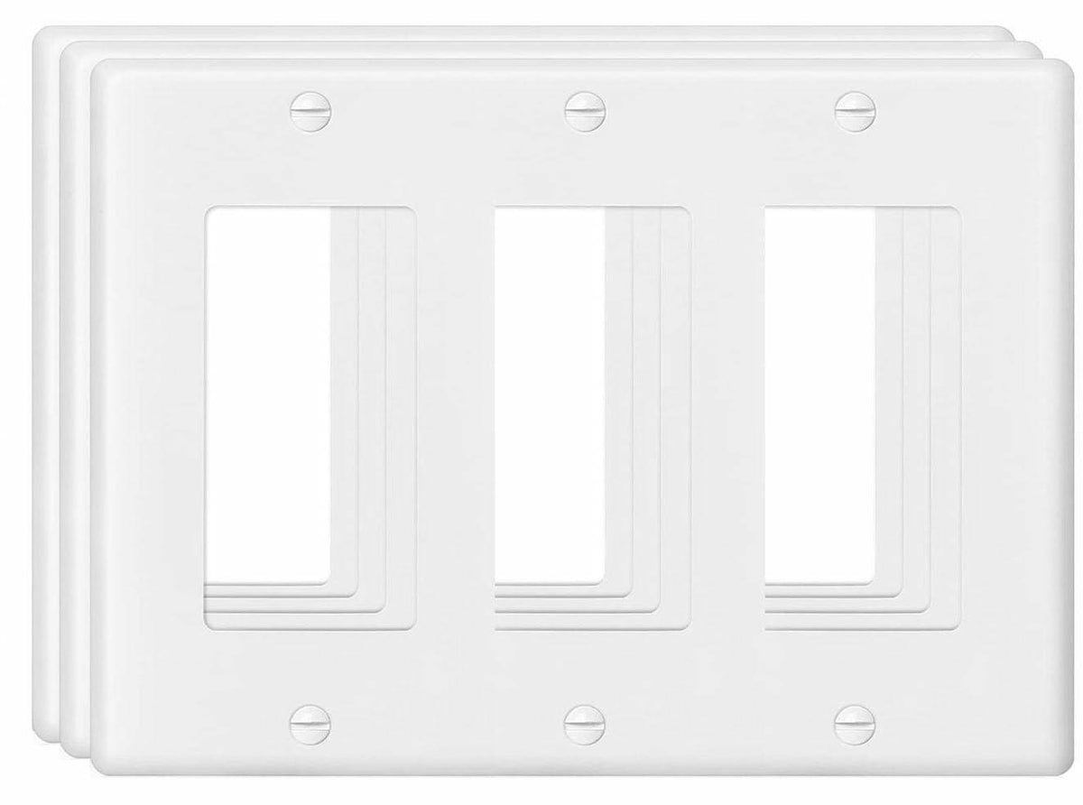 VJWEOU Decorative 3-Gang Light Switch Outlet Wall Plate Cover White 3 Pack