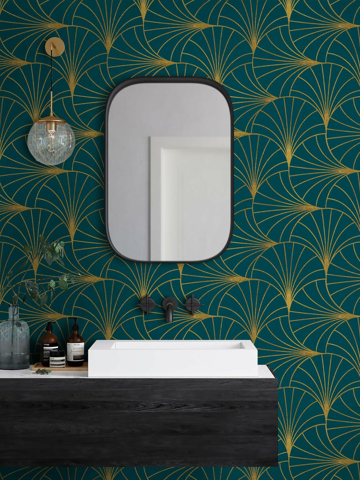 Safiyya Peel & Stick Wallpaper 393x17.3in Gold White Geometric Stripe Vinyl