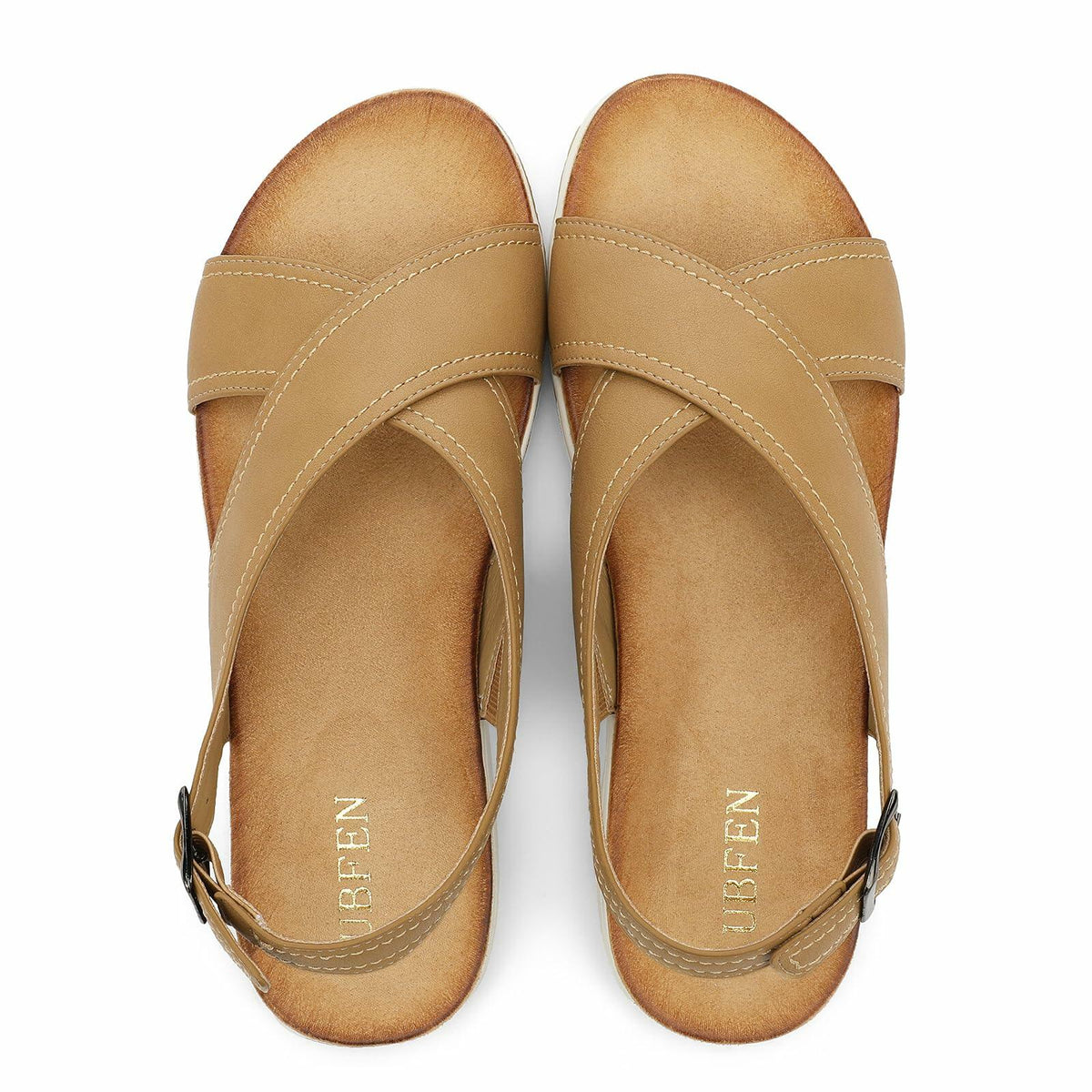 UBFEN Womens Flat Sandals Arch Support Adjustable Slingback Khaki Size 9